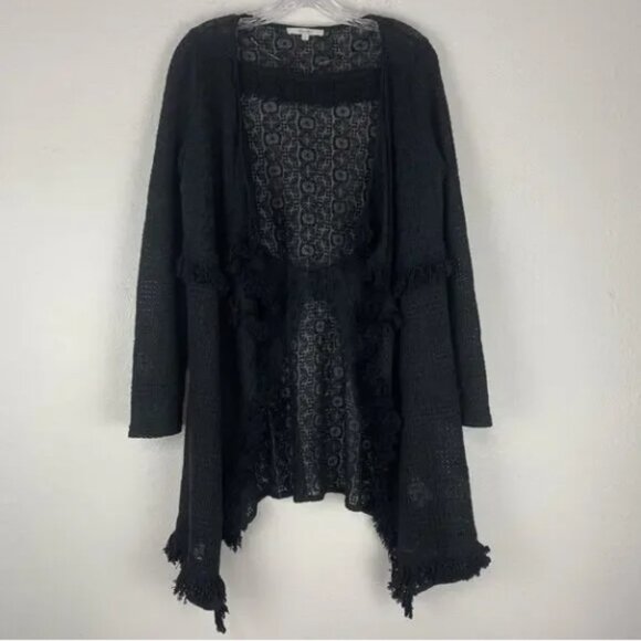 Miss Me Sweater Womens Small Cardigan Fringe Boho Whimsigoth Crochet Open Knit S - Picture 1 of 6